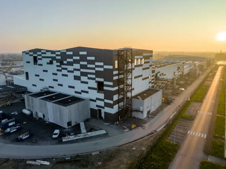 Aerial view of the ACC gigafactory in Billy-Berclau, a major battery manufacturing site in France.