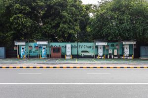 Electric vehicle charging station in New Delhi, EV infrastructure in the city centre