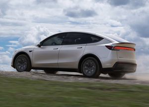 Tesla Model Y L long version with six seats, exterior view of the electric family SUV