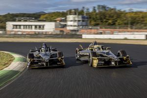 Two DS PENSKE DS E-TENSE FE25 single-seaters on the track, driven by Maximilian Günther and Taylor Barnard during testing at Alès.