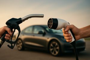 Duel between petrol pump and electric car charging point