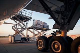 Opérations de logistique sous un avion sur un tarmac